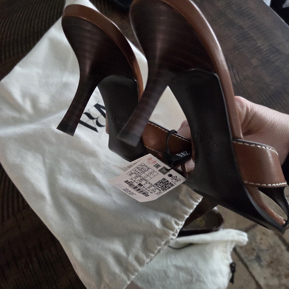 New Never Used, Zara Brown Heeled Sandals. 2in Heel Size 38 - Picture 6 of 6
